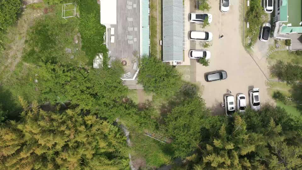 Aerial view of the on-site parking lot in front of the store
