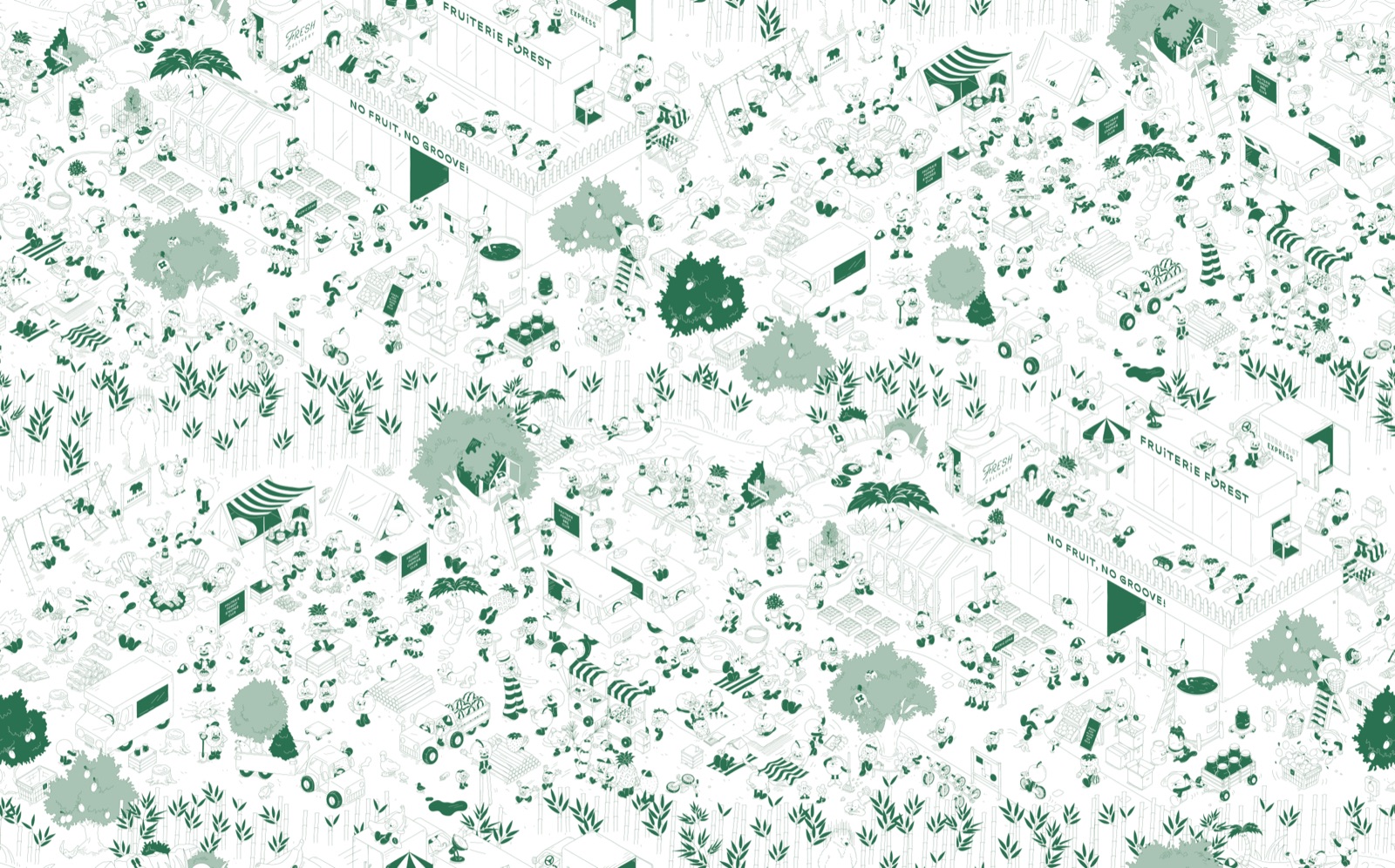 Pattern of the forest village where the Fruiterie Forest characters live