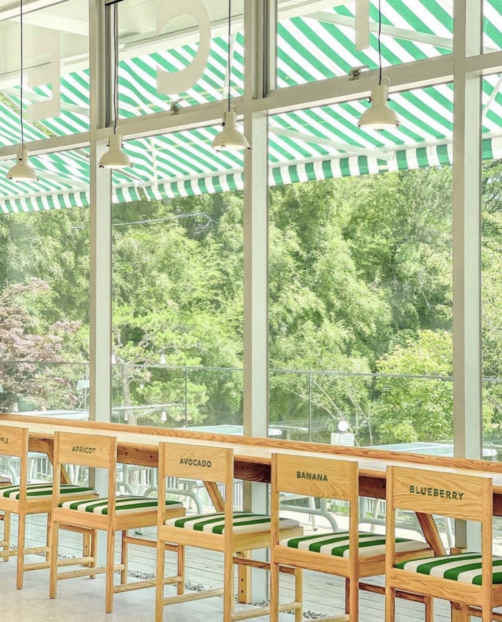 Indoor striped seating area